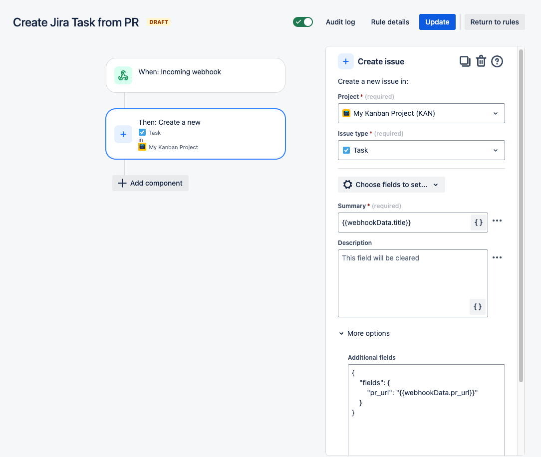 Jira Automation Example - Create task from incoming webhook